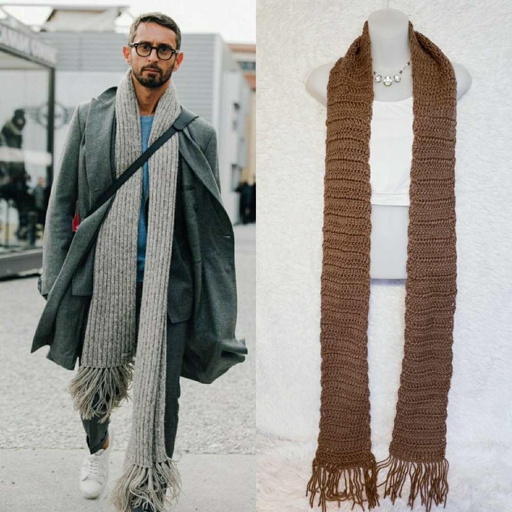 72"+  X Long Oversized Brown Crochet Scarf - Picture 8 of 10